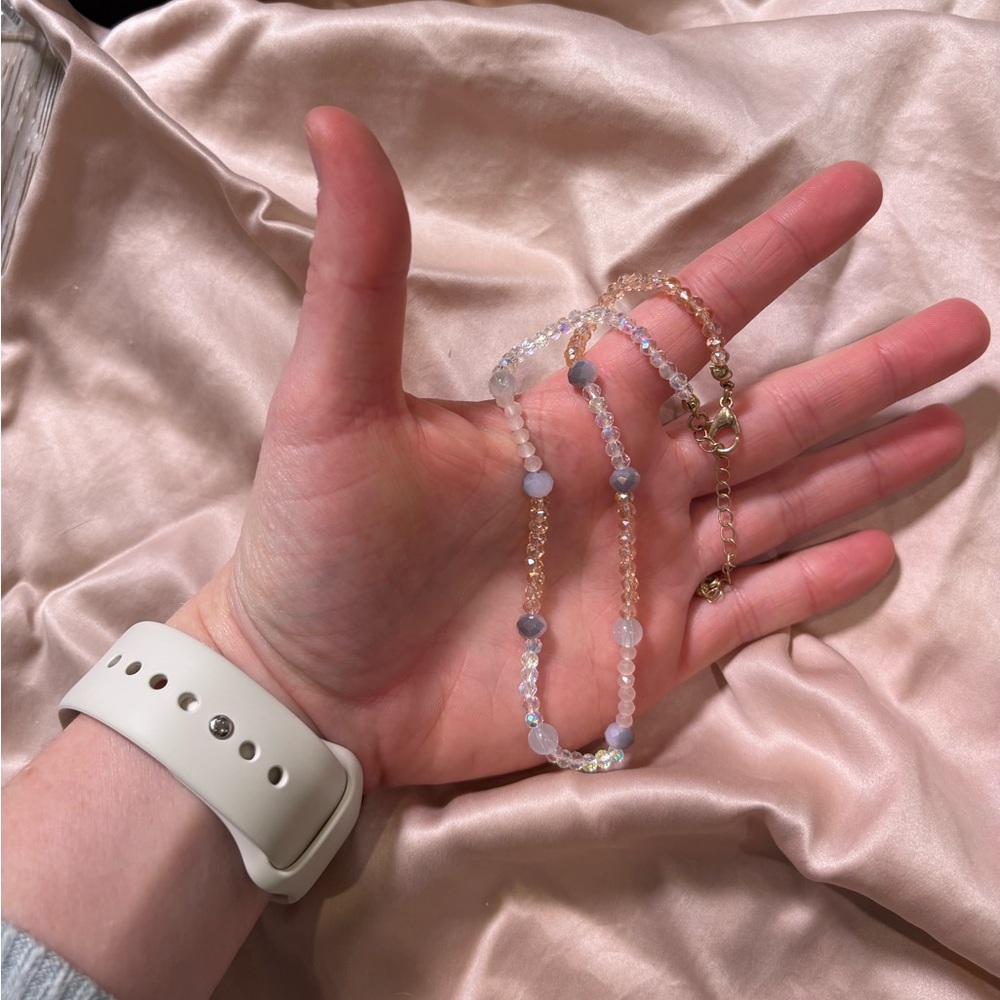 Elegant Cutesy Gold, Pink, Purple, and Opal Beaded Necklace